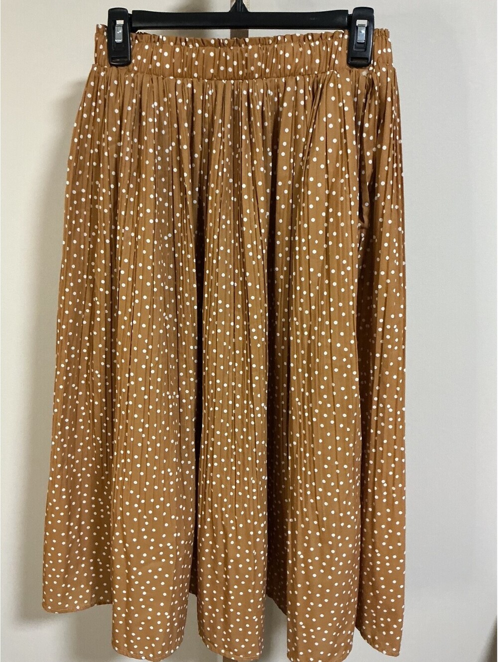 Zeagoo Womens Size Medium Vintage Mustard Polka Dot Pleated Midi Skirt Retro 200